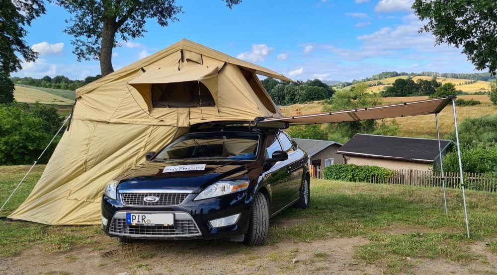 Dachzelt mit Vorzelt - Softcover Klappzelt fürs Auto - 160 x 240